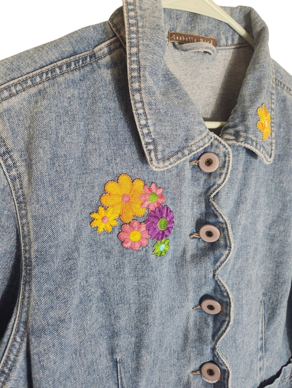 Isabella Bird Floral Embroidered Light Wash Light Weight Jacket - Picture 2 of 7